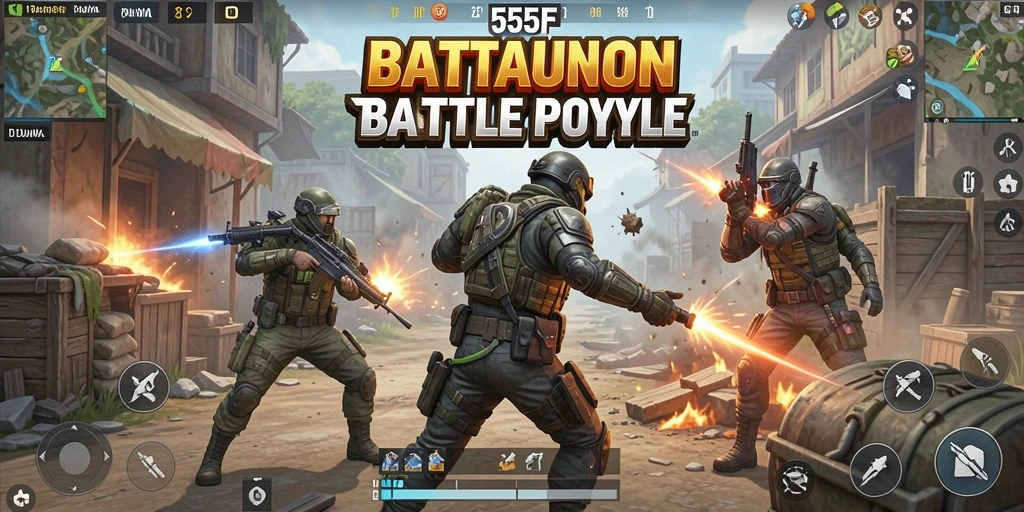 Gameplay intens di 555F menampilkan aksi Battle Royale yang seru.
