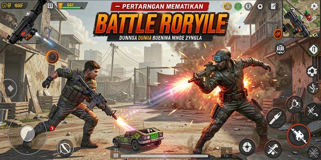 Gameplay mendebarkan di arena Battle Royale 666F.