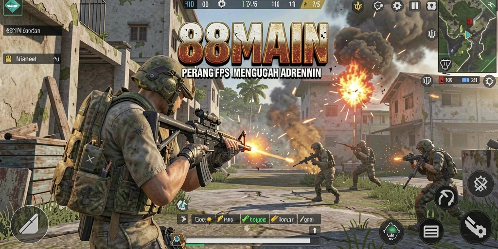 Screenshot gameplay 88MAIN menampilkan pertempuran FPS yang intens.