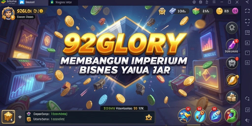 Tampilan gameplay <strong>92GLORY</strong> dengan fokus pada pembangunan bisnis yang sukses.