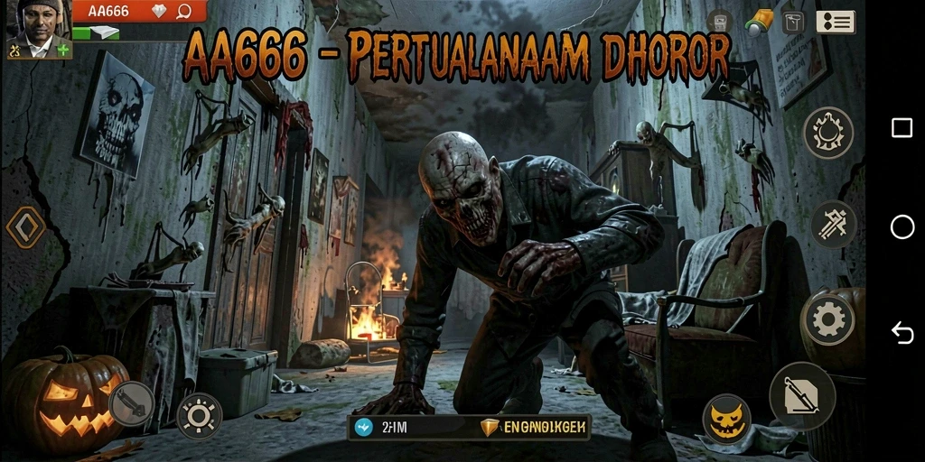 Screenshot memperlihatkan suasana menyeramkan di dalam rumah hantu.