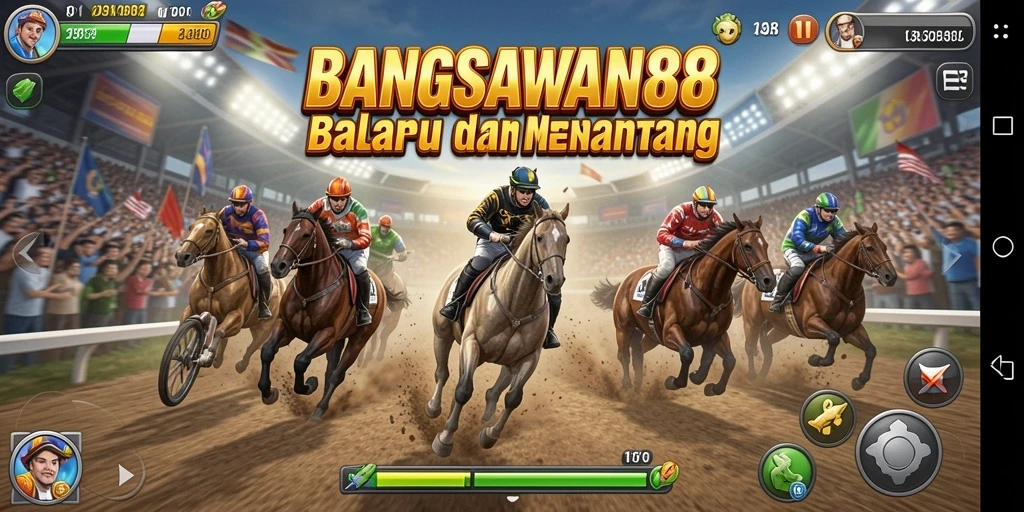 Tampilan mendebarkan dari gameplay balapan BANGSAWAN88 yang seru.