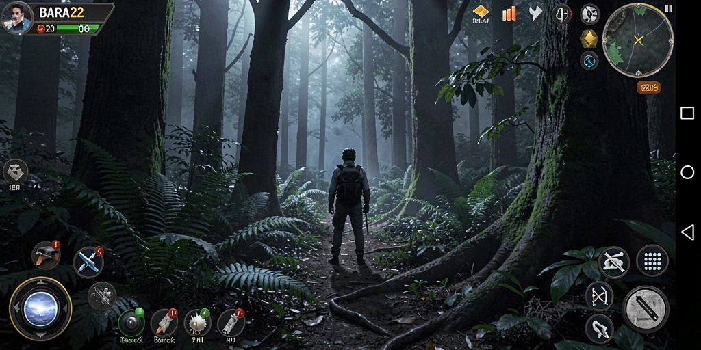 Gameplay BARA22 menampilkan suasana horor yang mencekam dan menegangkan.