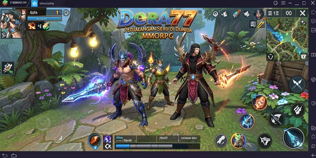 Gameplay DORA77 menampilkan pertempuran seru dalam dunia MMORPG.
