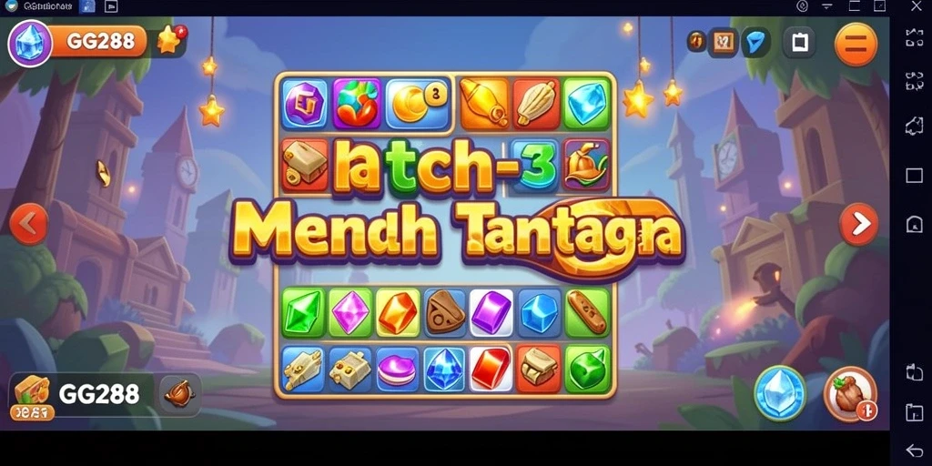 Tampilan gameplay Match-3 GG288 yang mengasyikkan dan menantang.