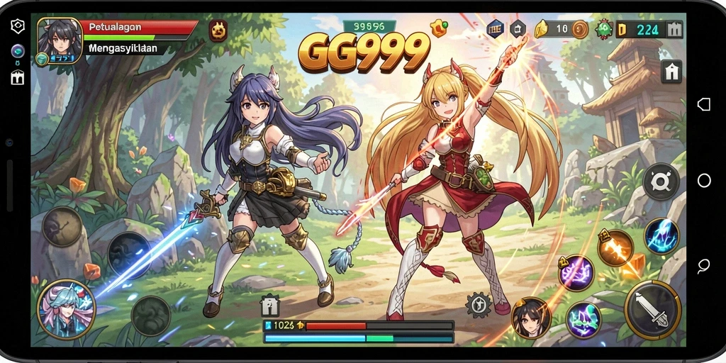 Tampilan gameplay mendebarkan dalam dunia anime yang penuh warna.