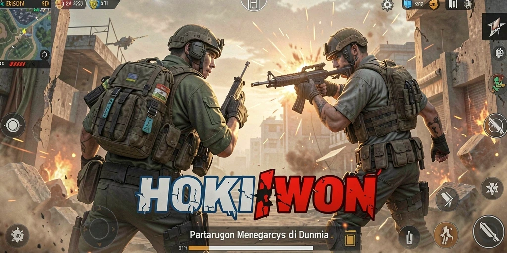 Tampilan aksi seru dalam gameplay HOKIWON Battle Royale.
