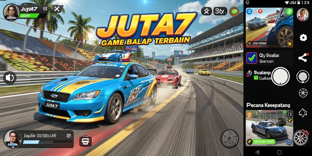 Gameplay intens dalam JUTA7 saat balapan penuh aksi.