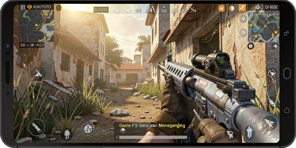 Tampilan gameplay KOKITOTO yang mendebarkan dalam aksi FPS.