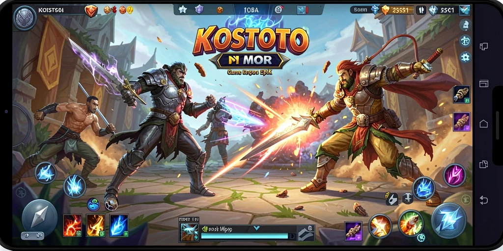 Gameplay seru KOSTOTO dengan pertarungan tim yang intens.