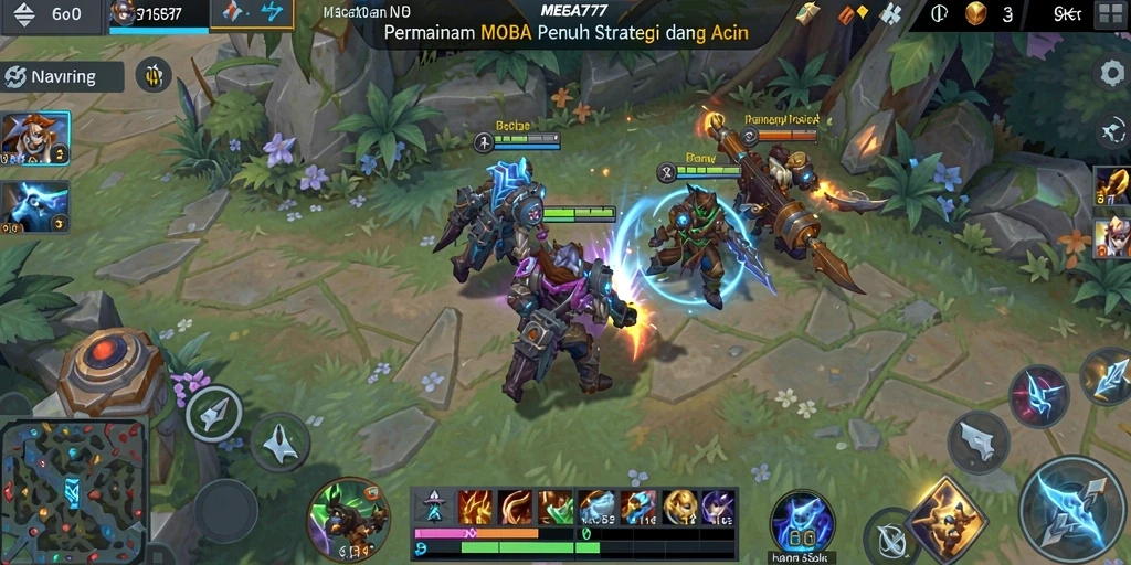 Tangkapan layar permainan MEGA777 menampilkan pertarungan seru dalam arena MOBA.