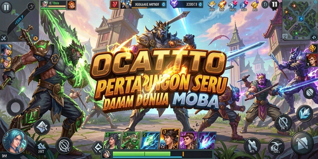 Screenshot gameplay <strong>OCATOTO</strong> yang menunjukkan pertarungan seru di arena MOBA.