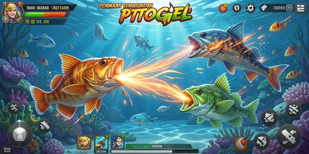Screenshot gameplay PTTOGEL menunjukkan aksi menembak ikan dengan grafis yang menarik.