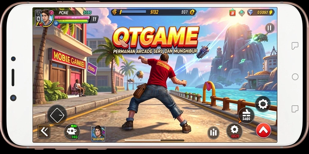 Tangkapan layar menunjukkan gameplay intens dan penuh warna dari QTGAME.