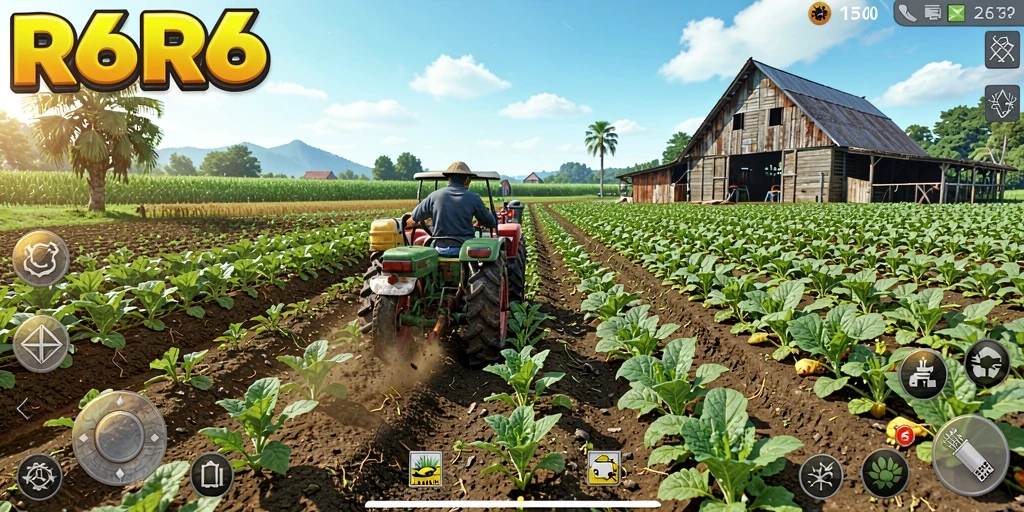 Tampilan gameplay menampilkan pertanian yang subur dan interaksi sosial.