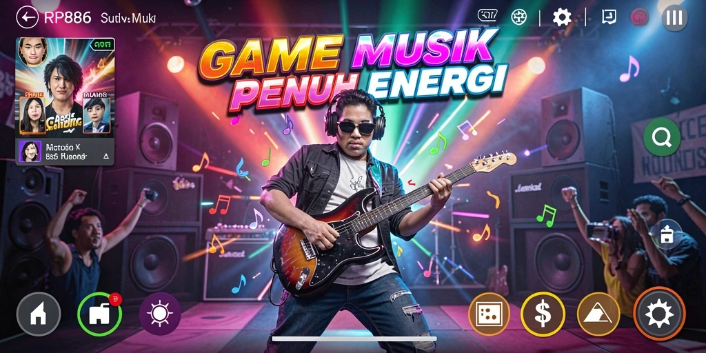 Screenshot RP886 menampilkan pemain yang sedang menikmati gameplay musik yang seru.