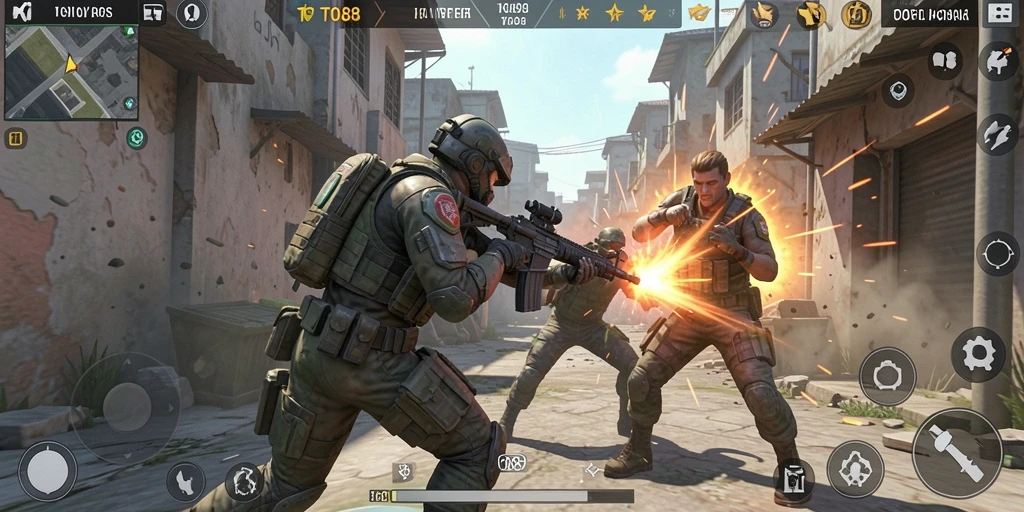 Tangkapan layar utama TO88 menunjukkan aksi pertempuran FPS yang mendebarkan.