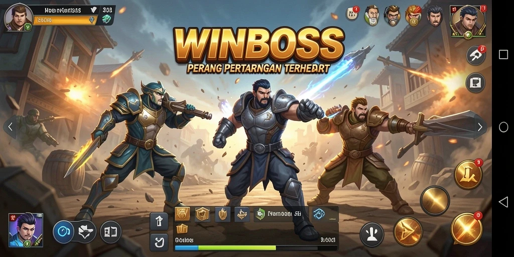 Tampilan seru gameplay WINBOSS dengan karakter bertarung epik.